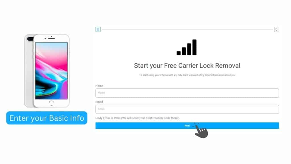 Start Unlocking iPhone 8 from Carrier Lock by Entering your Name and Email